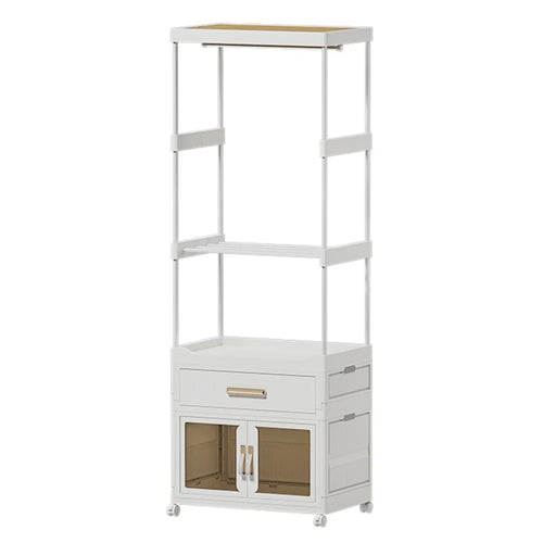 2255 Clothes Organzier Floor Standing Pulley Rack with Drawer+Foldable Carbinet, Size L - 1