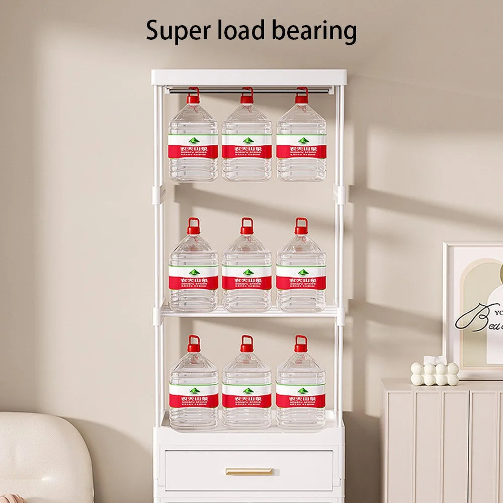 2255 Clothes Organzier Floor Standing Pulley Rack with Drawer+Foldable Carbinet, Size L - 2