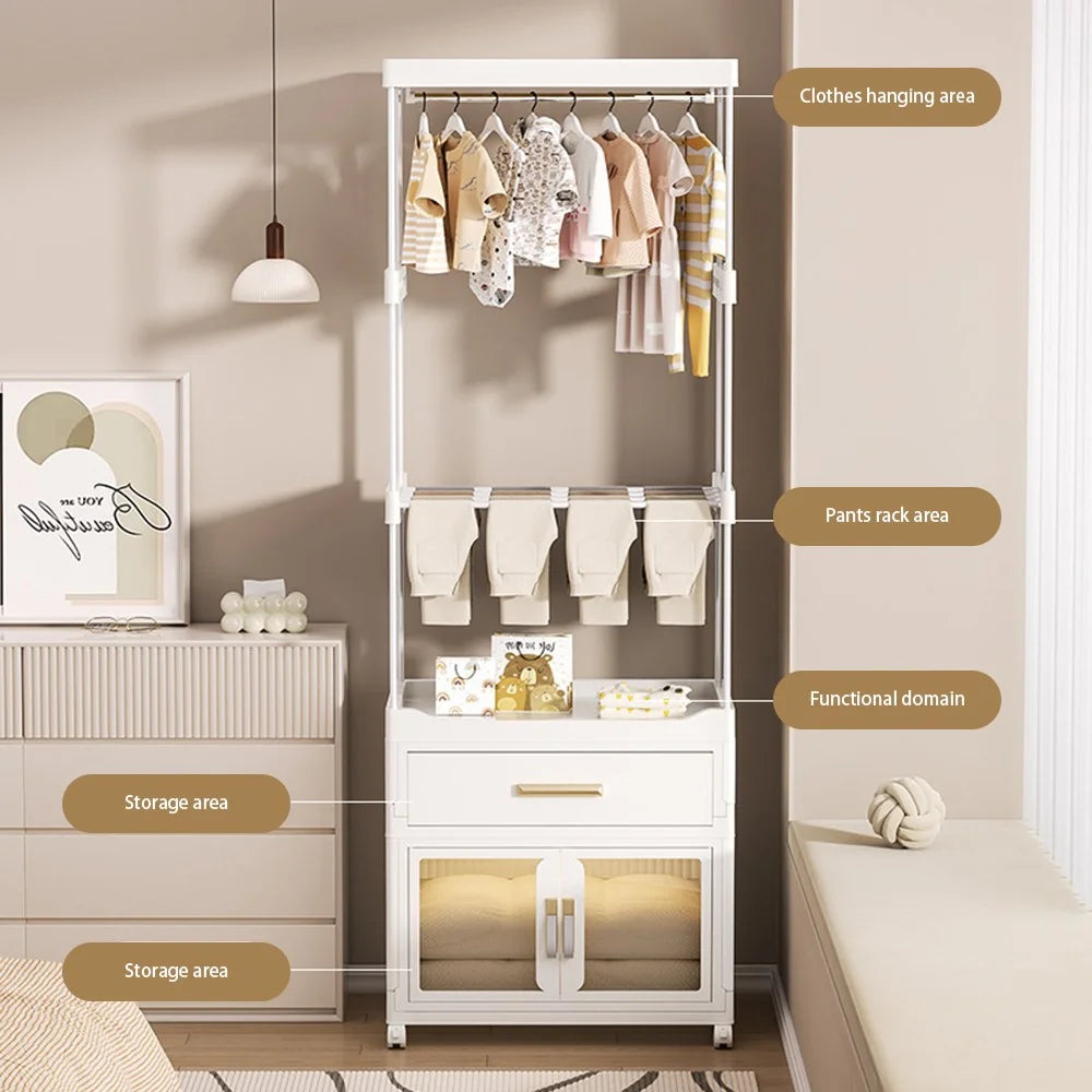 2255 Clothes Organzier Floor Standing Pulley Rack with Drawer+Foldable Carbinet, Size L - 3