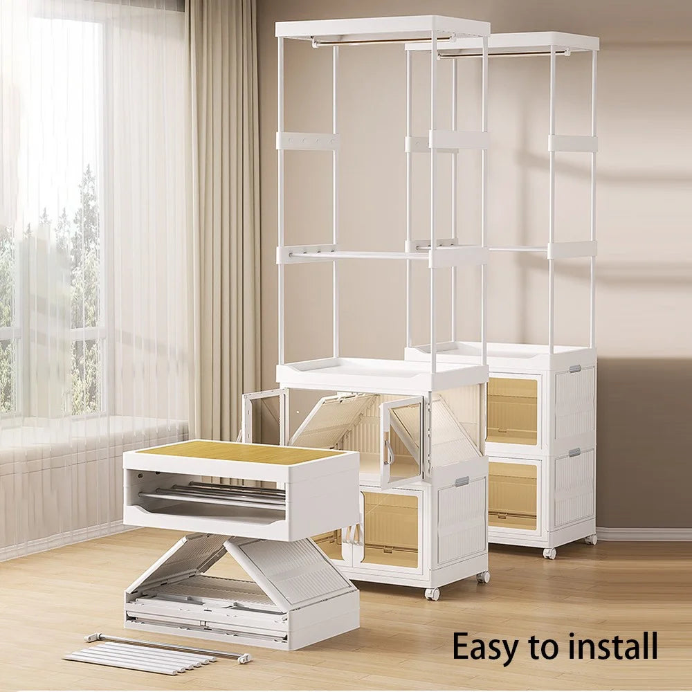 2255 Clothes Organzier Floor Standing Pulley Rack with Drawer+Foldable Carbinet, Size L - 4