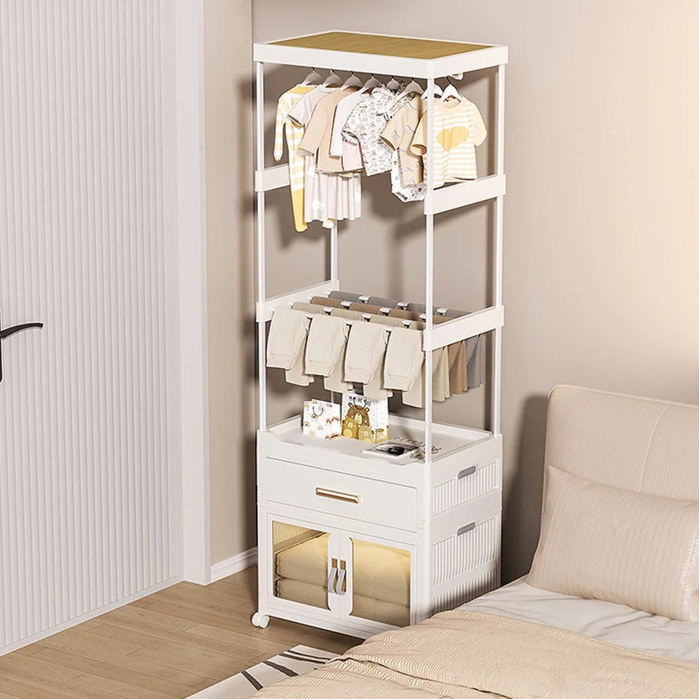 2255 Clothes Organzier Floor Standing Pulley Rack with Drawer+Foldable Carbinet, Size L - 5