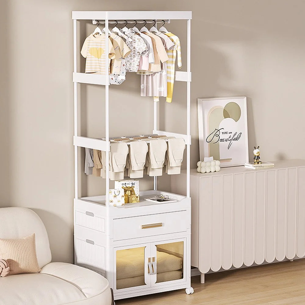 2255 Clothes Organzier Floor Standing Pulley Rack with Drawer+Foldable Carbinet, Size L - 6