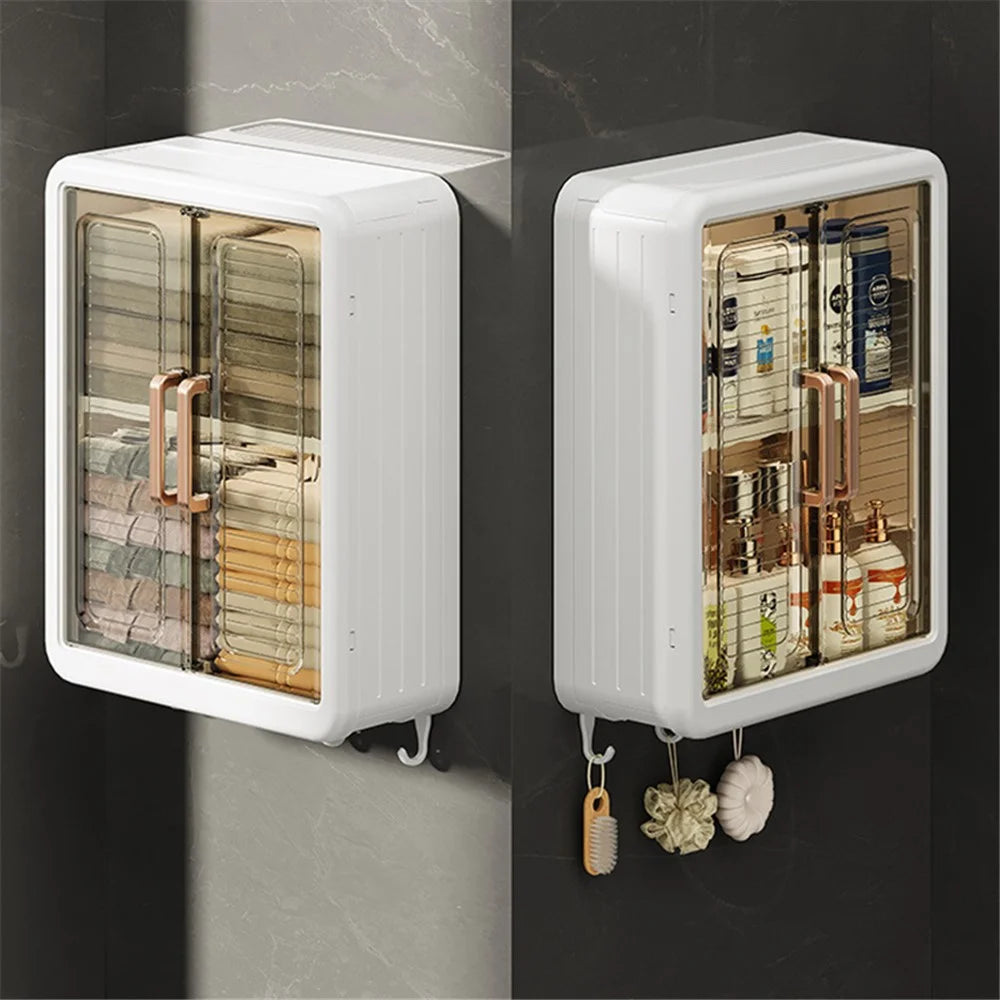 8116 No-punch Wall-mounted Magnetic Door Dust-proof PP Bathroom Storage Cabinet - 2