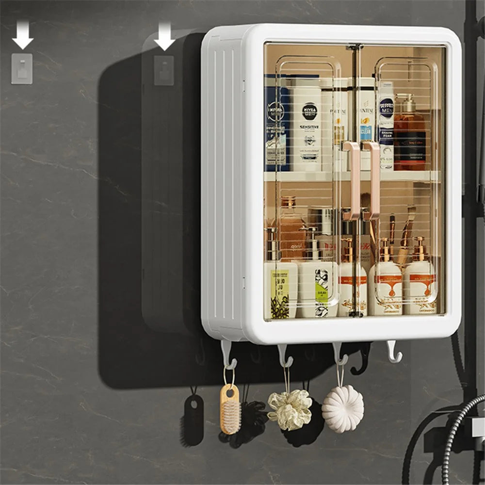 8116 No-punch Wall-mounted Magnetic Door Dust-proof PP Bathroom Storage Cabinet - 3
