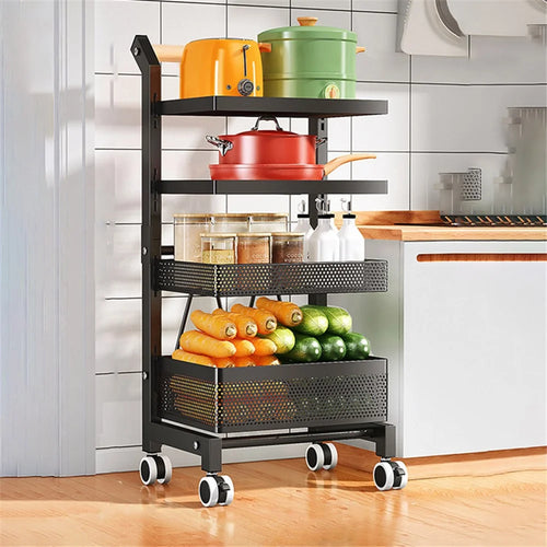 006-ZWJ-6866-4 Snap-Lock 4-Tiers Storage Trolley with Wheels, Removable Storage Rack Home Storage Organizer - Black - 1