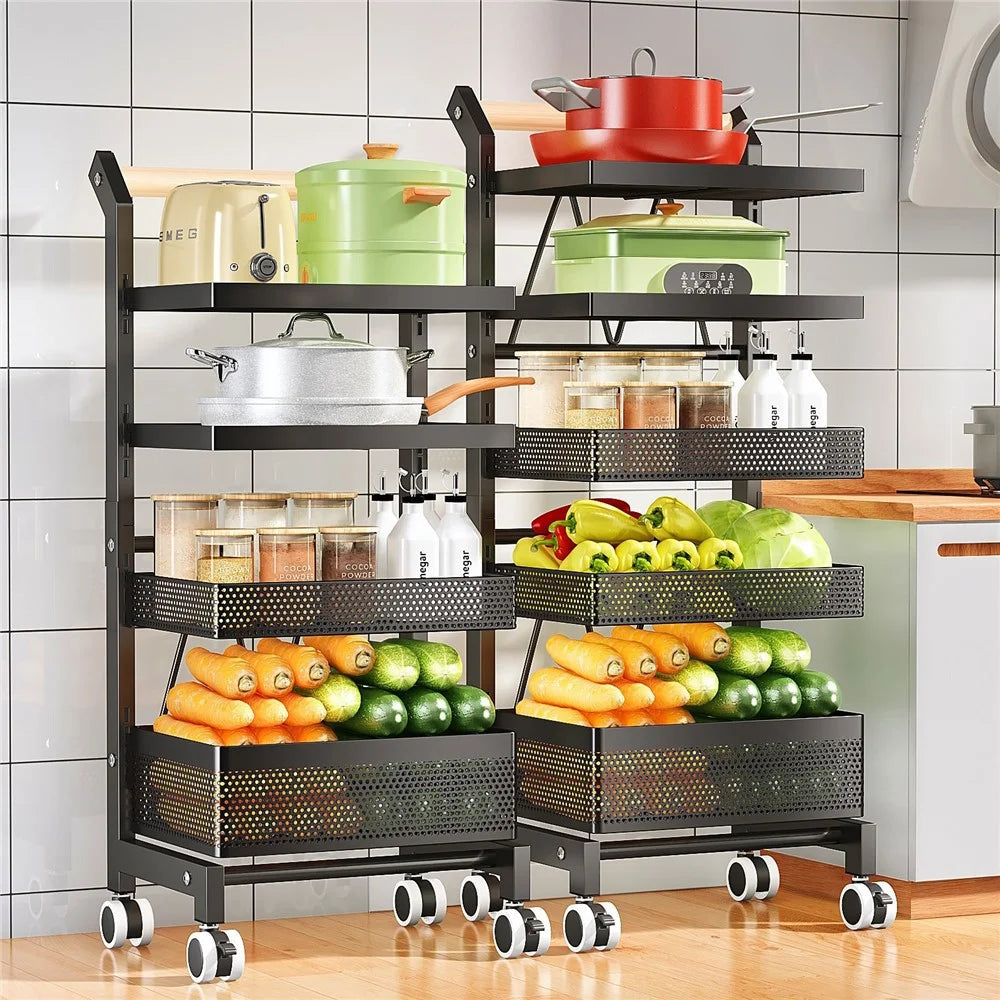 006-ZWJ-6866-4 Snap-Lock 4-Tiers Storage Trolley with Wheels, Removable Storage Rack Home Storage Organizer - Black - 3
