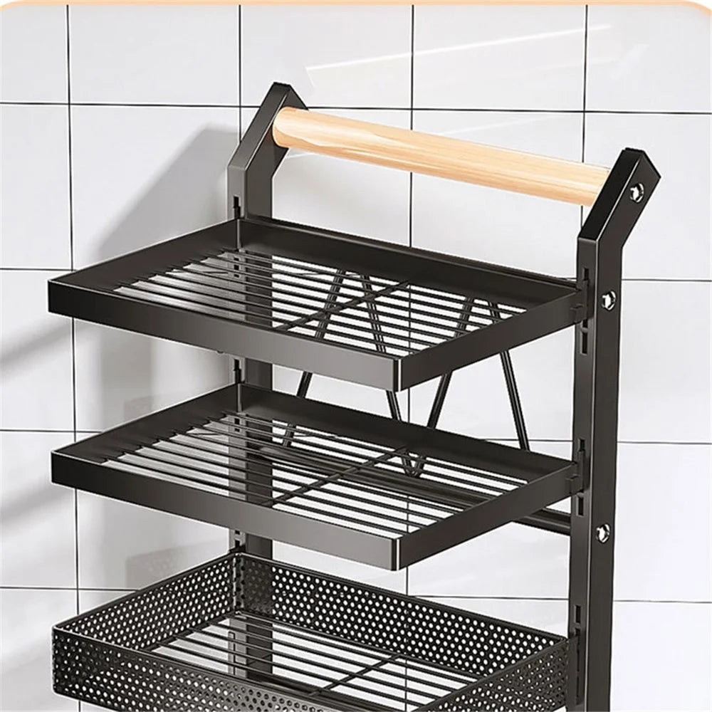 006-ZWJ-6866-4 Snap-Lock 4-Tiers Storage Trolley with Wheels, Removable Storage Rack Home Storage Organizer - Black - 6