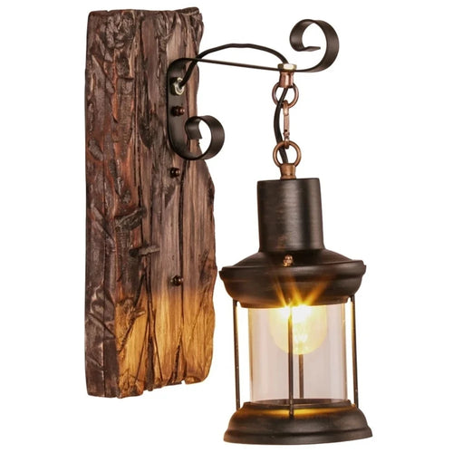 Vintage Wall Light Wood Arts Lantern Wall Mounted Hanging Light Holder (Bulb Not Included) for Home Cafe Bar Bedroom Decoration - 1