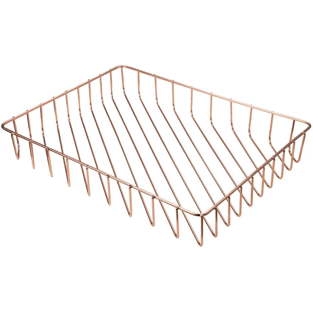 Stainless Steel Wire Tray Dish Gold Decorative Tray Jewelry Perfume Organizer Makeup Basket Countertop Snack Fruit Newspaper Files Basket Holder Home Decor - Rose Gold - 1