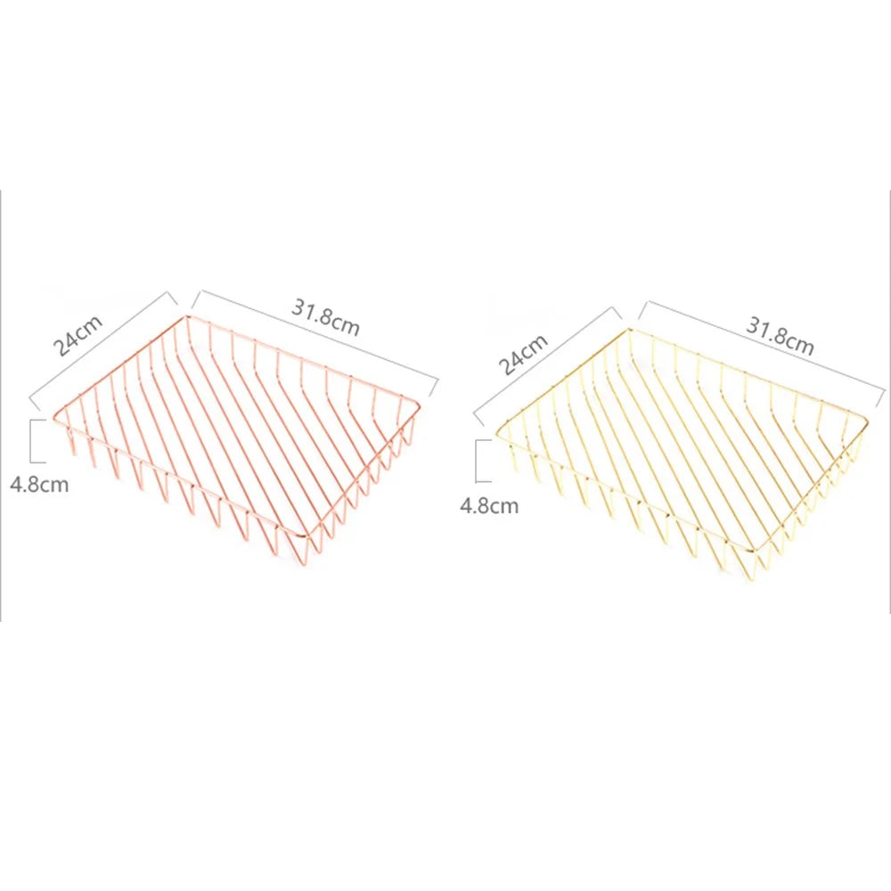 Stainless Steel Wire Tray Dish Gold Decorative Tray Jewelry Perfume Organizer Makeup Basket Countertop Snack Fruit Newspaper Files Basket Holder Home Decor - Rose Gold - 7