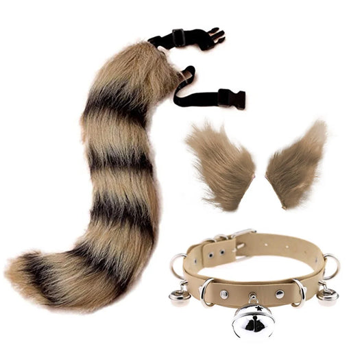 0100 65cm Halloween Party Costume Faux Fur Cat Role Play Kitten Fox Tail Ear Collar - Yellow / Black - 1