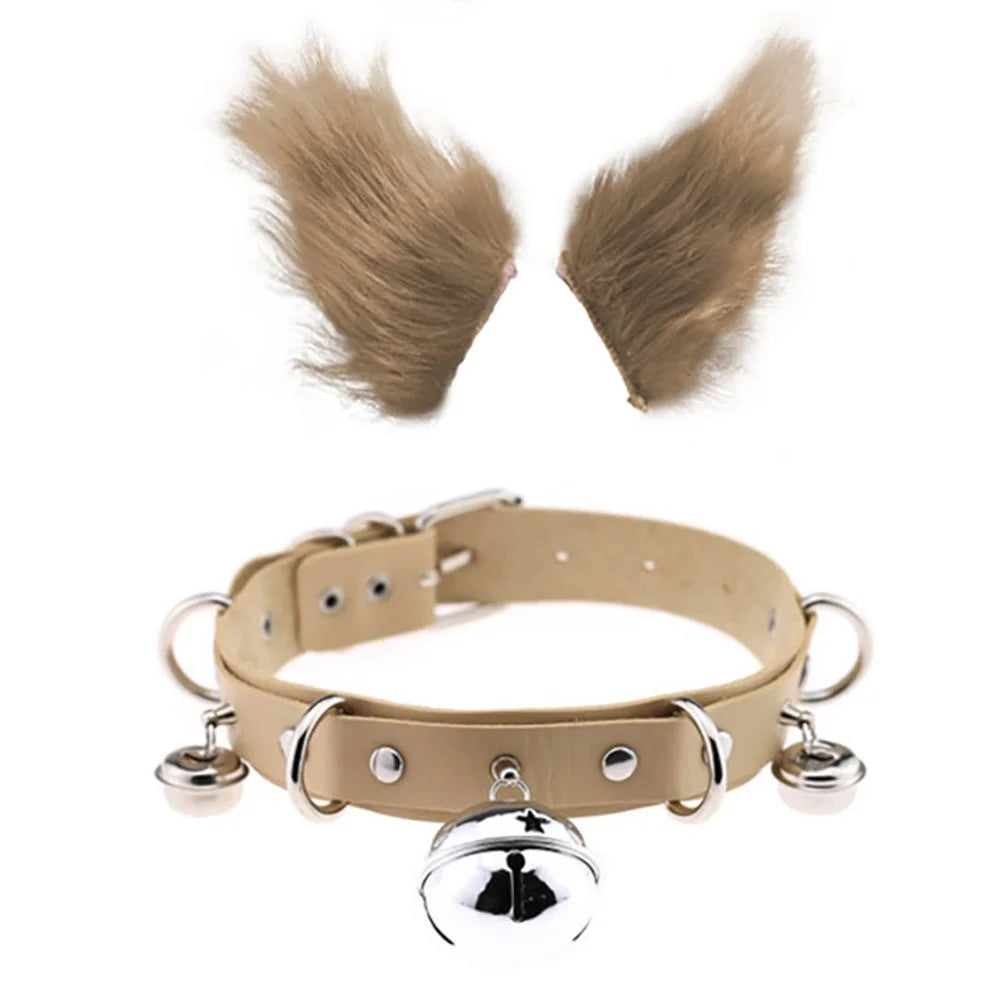 0100 65cm Halloween Party Costume Faux Fur Cat Role Play Kitten Fox Tail Ear Collar - Yellow / Black - 3