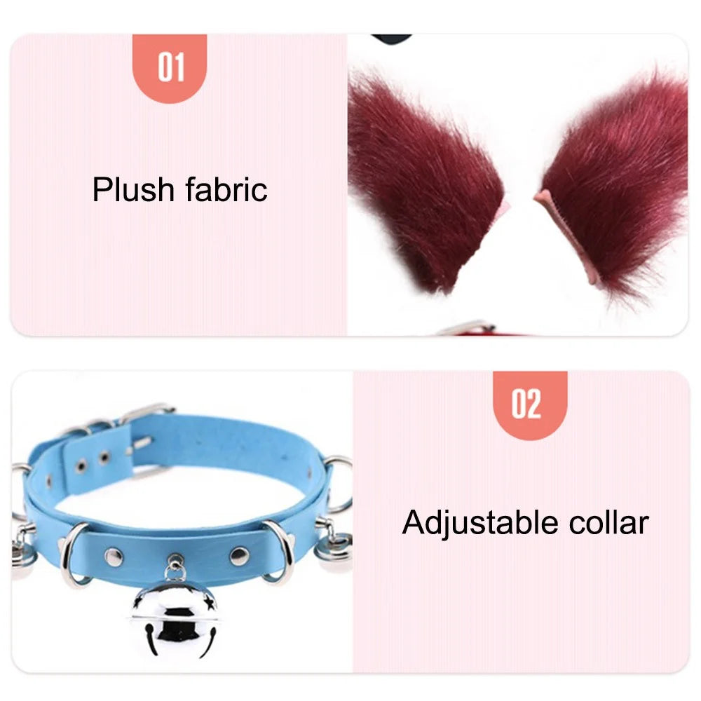 0100 65cm Halloween Party Costume Faux Fur Cat Role Play Kitten Fox Tail Ear Collar - Yellow / Black - 4