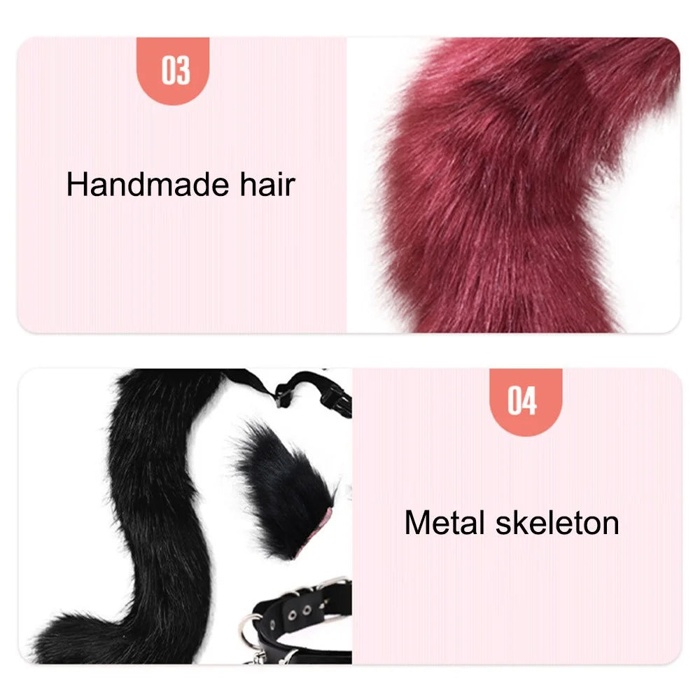 0100 65cm Halloween Party Costume Faux Fur Cat Role Play Kitten Fox Tail Ear Collar - Yellow / Black - 5