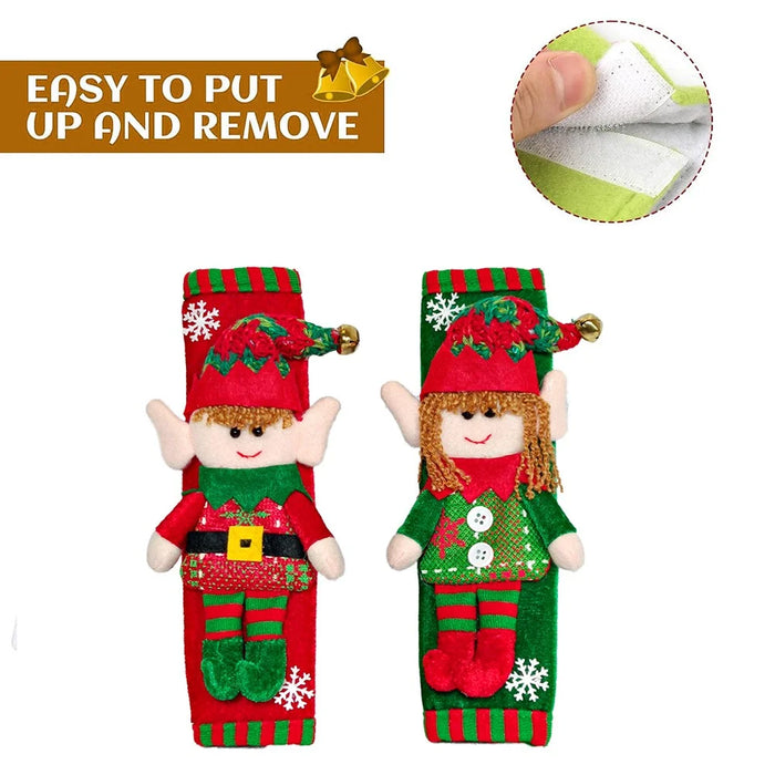 1 Pair Xmas Refrigerator Door Handle Cover Christmas Elf Design Fridge Handle Decorative Gift Cover - 3