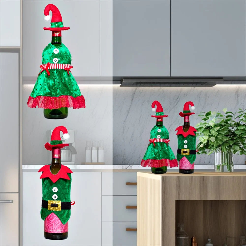Christmas Wine Bottle Cover Xmas Gift Ornament Hat Party Decoration - Boy - 4