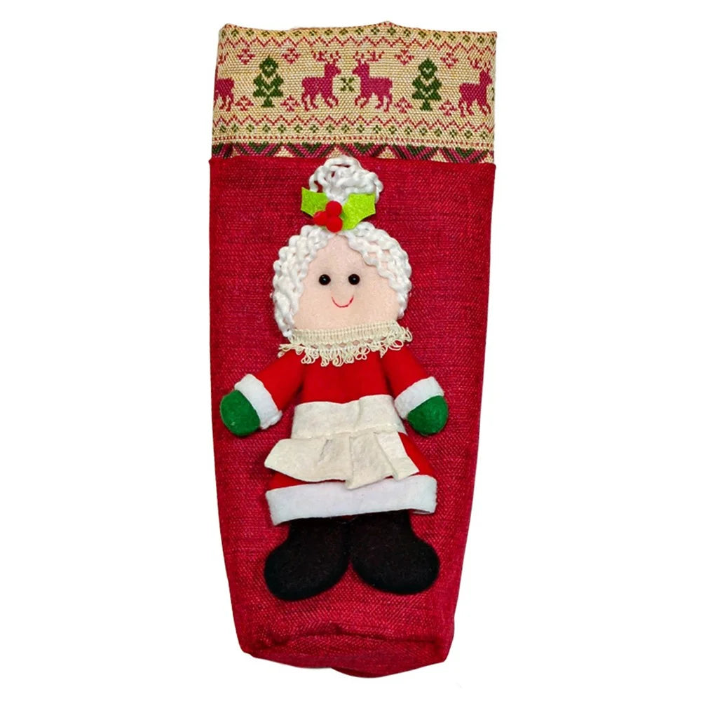Christmas Wine Bottle Bag Xmas Dining Table Cloth Wine Bottle Cover Decoration Gift - Girl - 1