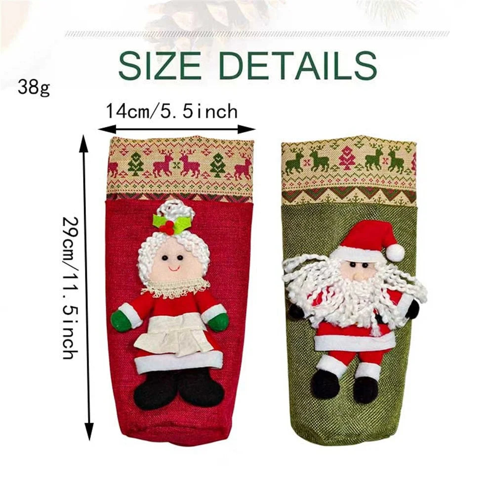 Christmas Wine Bottle Bag Xmas Dining Table Cloth Wine Bottle Cover Decoration Gift - Girl - 5
