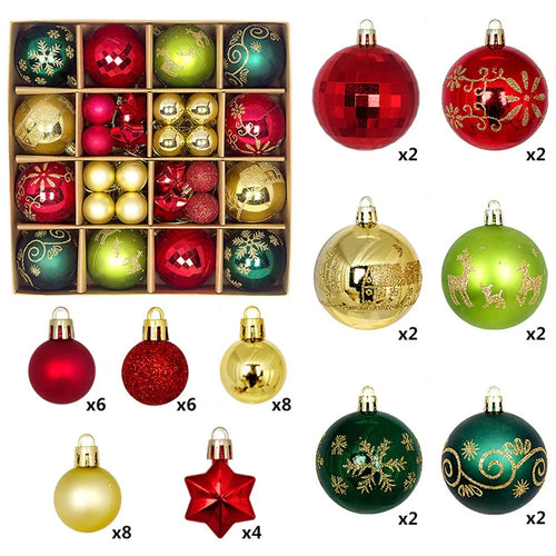 44Pcs / Box 3-6cm Electroplating Plastic Ball Christmas Tree Hanging Ornament Xmas Party Decoration - Gold+Red+Green - 1