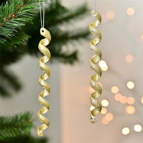XM-DECO-0027 4Pcs / Set Christmas Bling Plastic Ornaments Gift Twisted Icicles Xmas Tree Hanging Pendants - Gold - 1