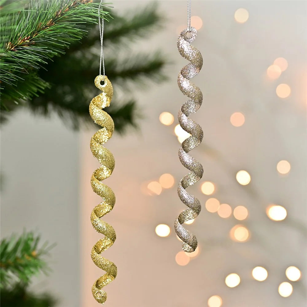 XM-DECO-0027 4Pcs / Set Christmas Bling Plastic Ornaments Gift Twisted Icicles Xmas Tree Hanging Pendants - Gold - 2