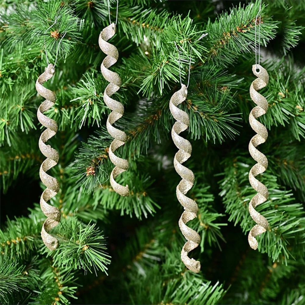 XM-DECO-0027 4Pcs / Set Christmas Bling Plastic Ornaments Gift Twisted Icicles Xmas Tree Hanging Pendants - Gold - 3