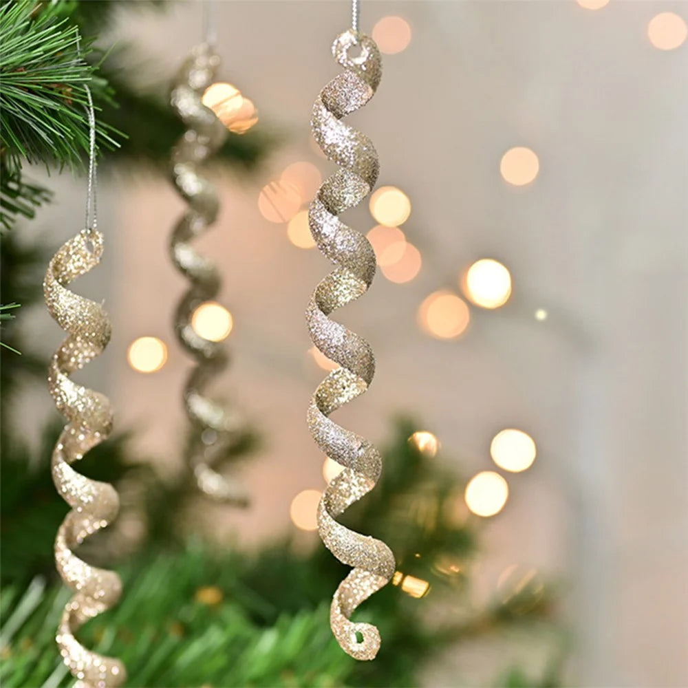 XM-DECO-0027 4Pcs / Set Christmas Bling Plastic Ornaments Gift Twisted Icicles Xmas Tree Hanging Pendants - Gold - 4