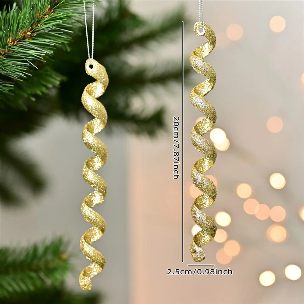 XM-DECO-0027 4Pcs / Set Christmas Bling Plastic Ornaments Gift Twisted Icicles Xmas Tree Hanging Pendants - Gold - 6