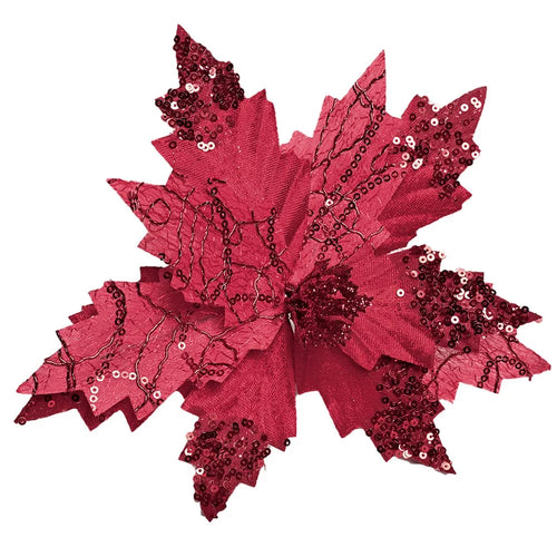 XM-DECO-0028 20cm Sequin Flannel Christmas Flower with Stem Xmas Tree Decoration Gift - Red - 1