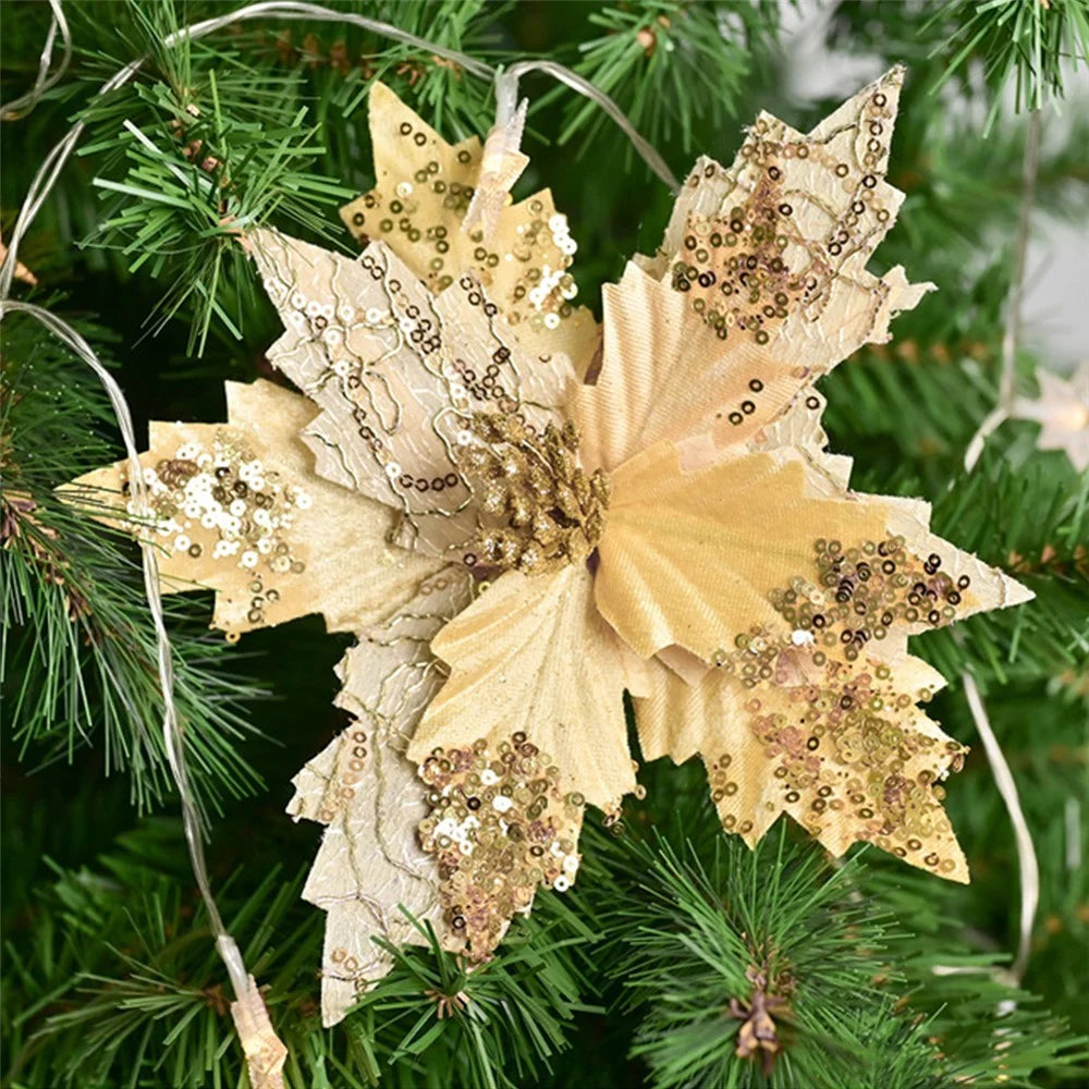 XM-DECO-0028 20cm Sequin Flannel Christmas Flower with Stem Xmas Tree Decoration Gift - Red - 4