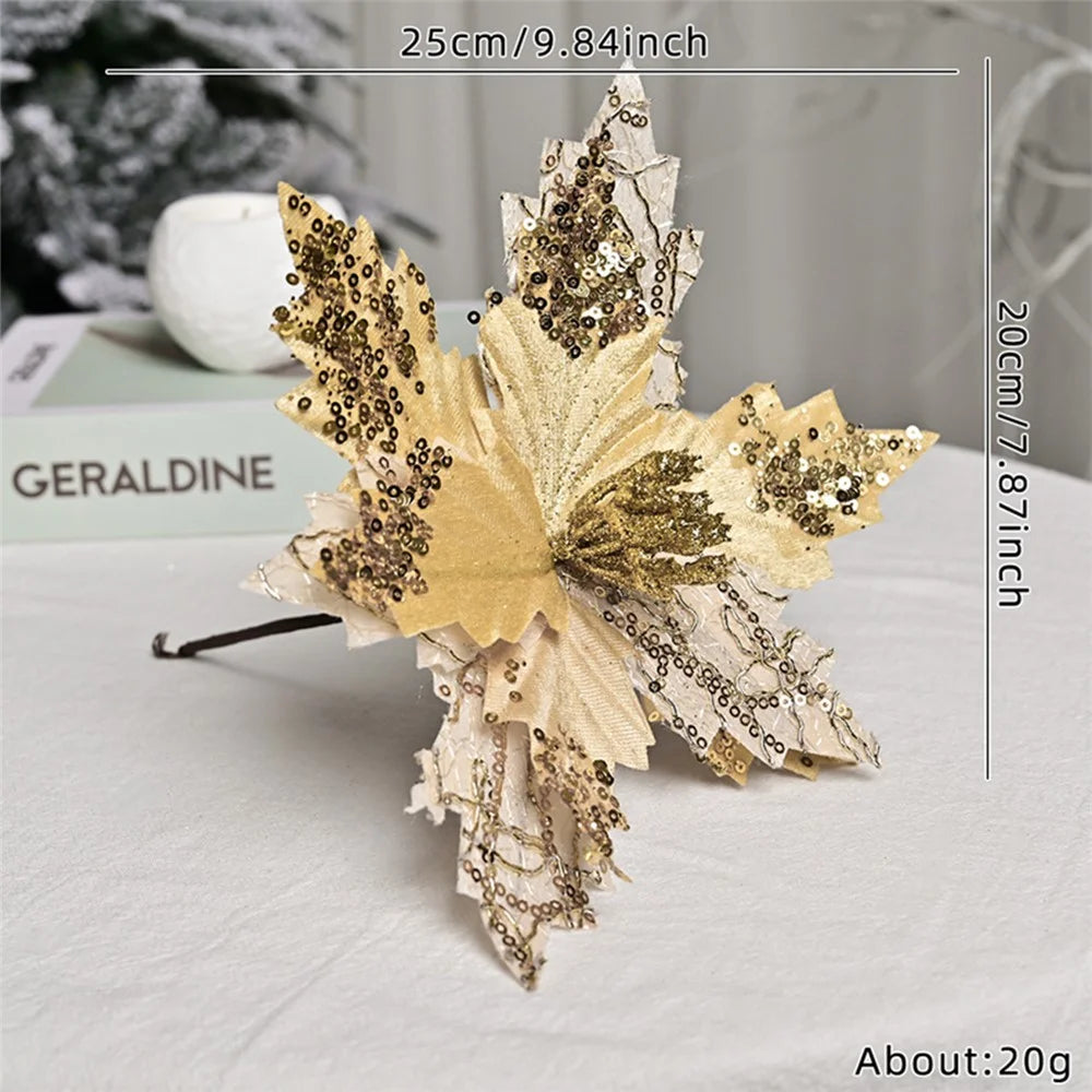 XM-DECO-0028 20cm Sequin Flannel Christmas Flower with Stem Xmas Tree Decoration Gift - Red - 5