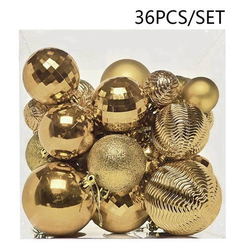 36Pcs 4 / 6 / 8cm Mixed Size Plastic Christmas Ball Ornaments Xmas Party Hanging Decoration Gift - Gold - 1