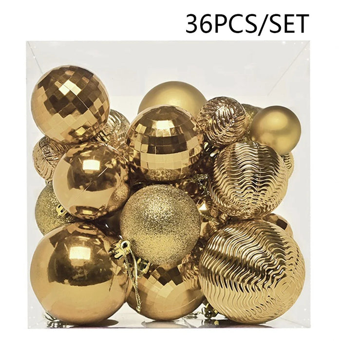 36Pcs 4 / 6 / 8cm Mixed Size Plastic Christmas Ball Ornaments Xmas Party Hanging Decoration Gift - Gold - 1