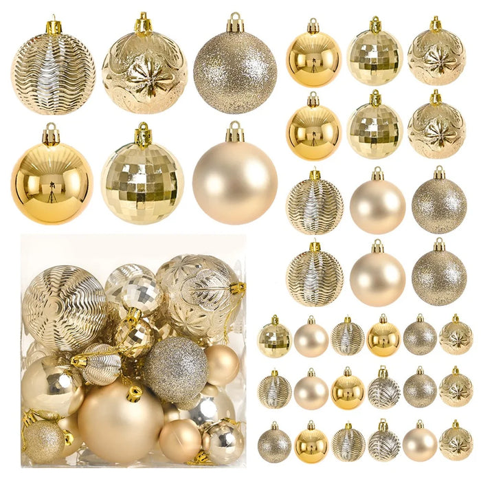36Pcs 4 / 6 / 8cm Mixed Size Plastic Christmas Ball Ornaments Xmas Party Hanging Decoration Gift - Gold - 2