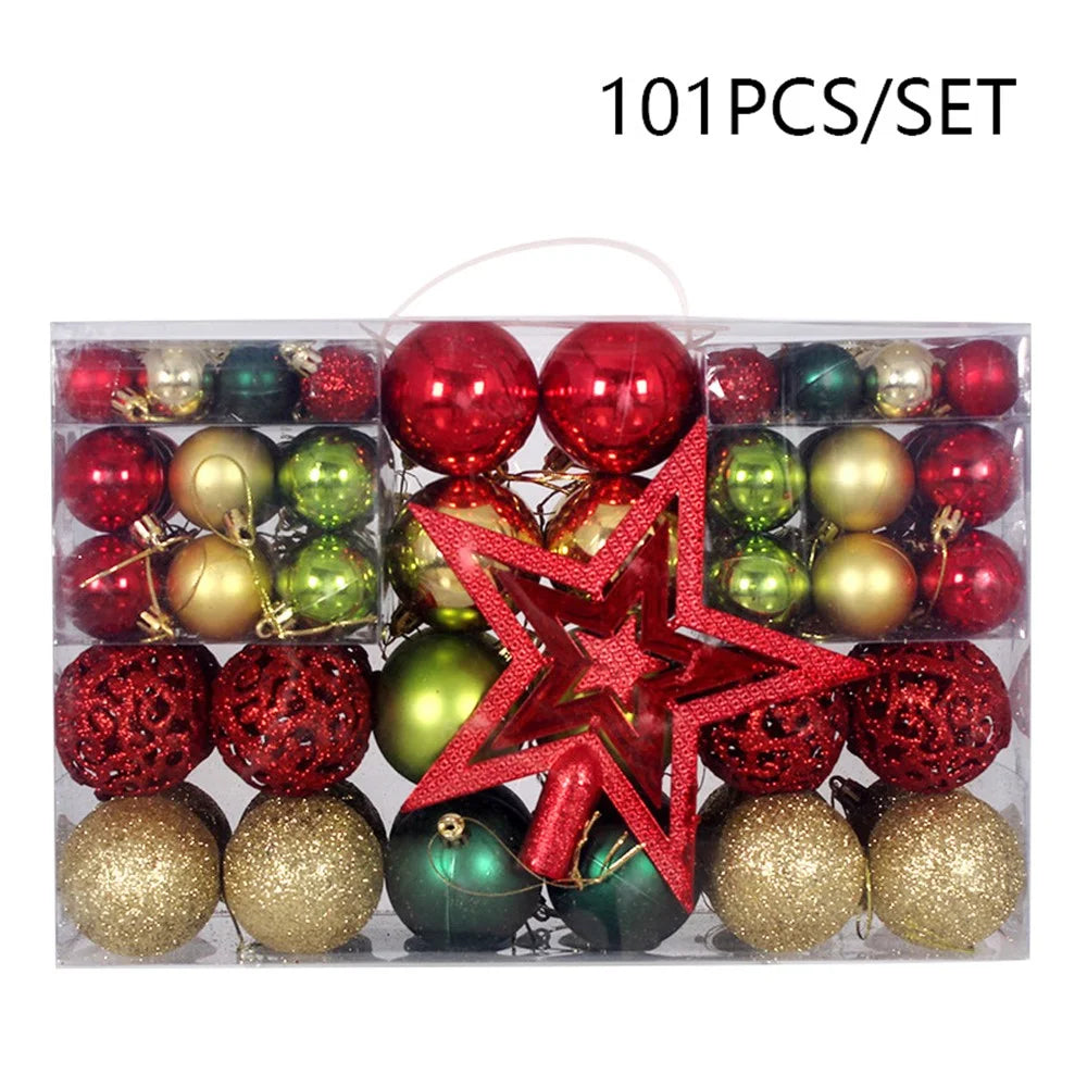 101Pcs / Set 3-6cm Plastic Balls Star Christmas Tree Ornament Xmas Party Hanging Decoration - Gold+Red+Blackish Green - 1