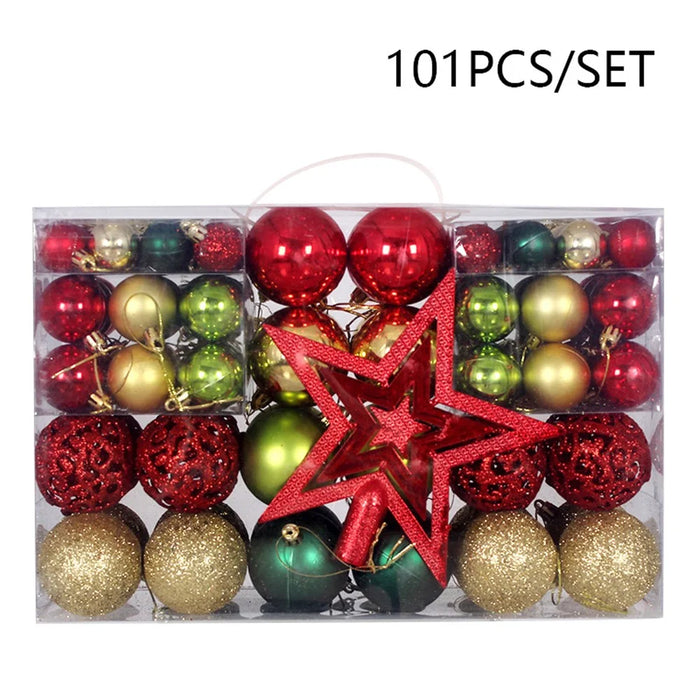101Pcs / Set 3-6cm Plastic Balls Star Christmas Tree Ornament Xmas Party Hanging Decoration - Gold+Red+Blackish Green - 1