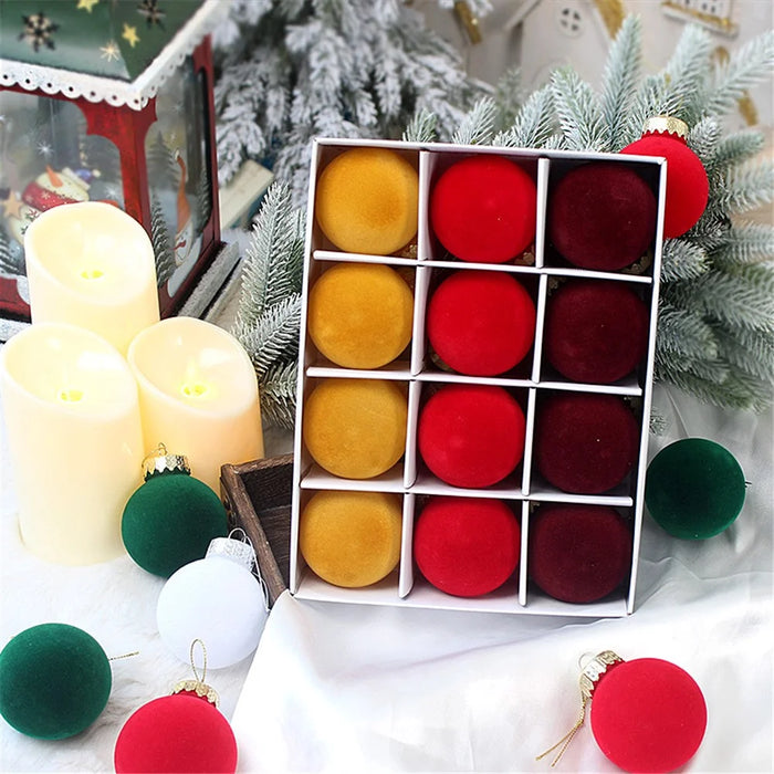 12Pcs / Set Flocking+PET Christmas Tree Ball Ornament Xmas Decorative Hanging Decoration - Style A - 2