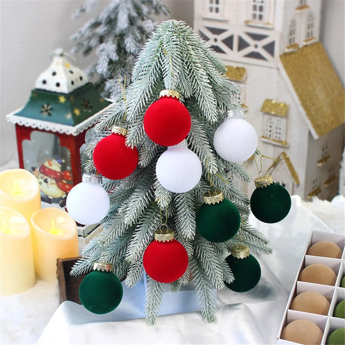 12Pcs / Set Flocking+PET Christmas Tree Ball Ornament Xmas Decorative Hanging Decoration - Style A - 3