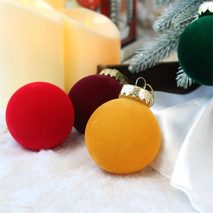 12Pcs / Set Flocking+PET Christmas Tree Ball Ornament Xmas Decorative Hanging Decoration - Style A - 4