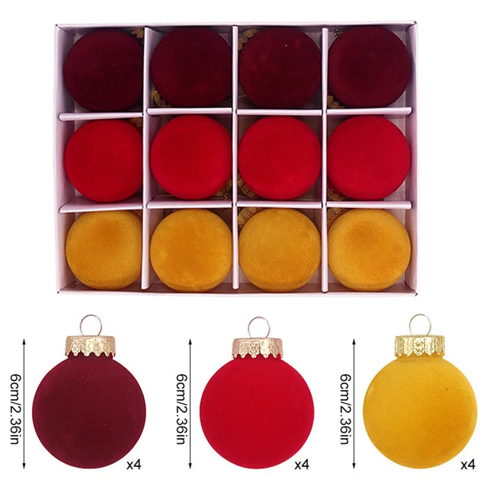 12Pcs / Set Flocking+PET Christmas Tree Ball Ornament Xmas Decorative Hanging Decoration - Style A - 5