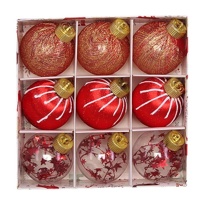 9Pcs 8cm Silk Line Wrapped Foam Ball Christmas Tree Ornament Xmas Party Hanging Decor - Red - 1