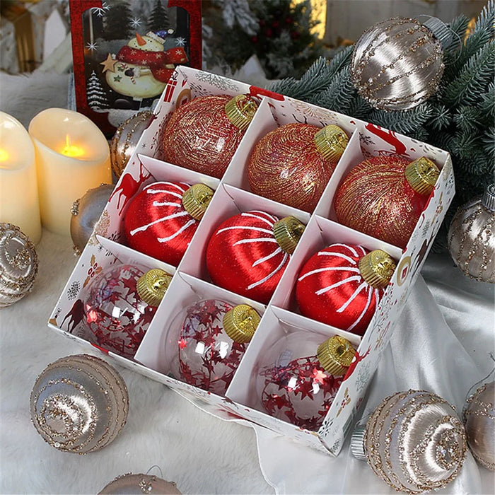 9Pcs 8cm Silk Line Wrapped Foam Ball Christmas Tree Ornament Xmas Party Hanging Decor - Red - 2