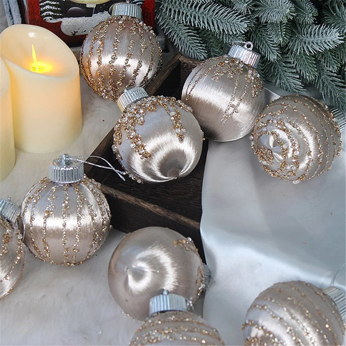 9Pcs 8cm Silk Line Wrapped Foam Ball Christmas Tree Ornament Xmas Party Hanging Decor - Red - 3