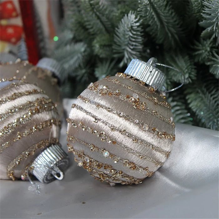 9Pcs 8cm Silk Line Wrapped Foam Ball Christmas Tree Ornament Xmas Party Hanging Decor - Red - 4