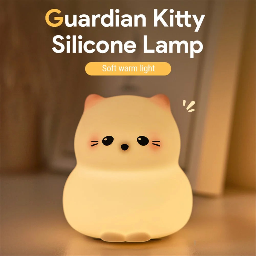 Cute Cartoon Cat Bedroom Night Light Warm Light Eye Protection Tap Dimmable Table Lamp - 2