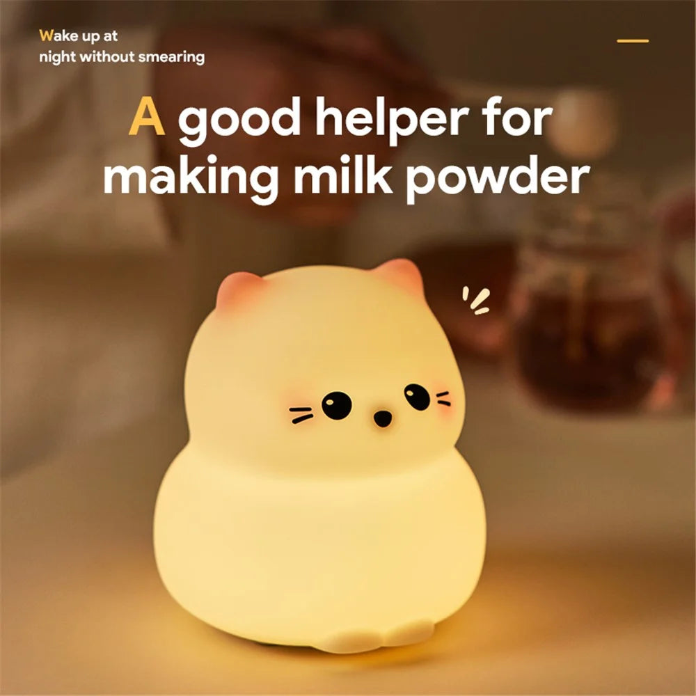 Cute Cartoon Cat Bedroom Night Light Warm Light Eye Protection Tap Dimmable Table Lamp - 3