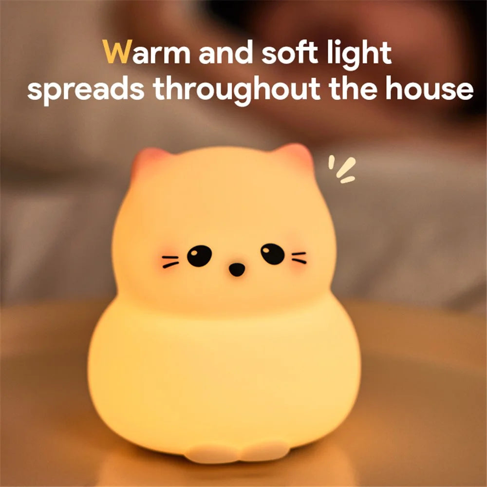 Cute Cartoon Cat Bedroom Night Light Warm Light Eye Protection Tap Dimmable Table Lamp - 4