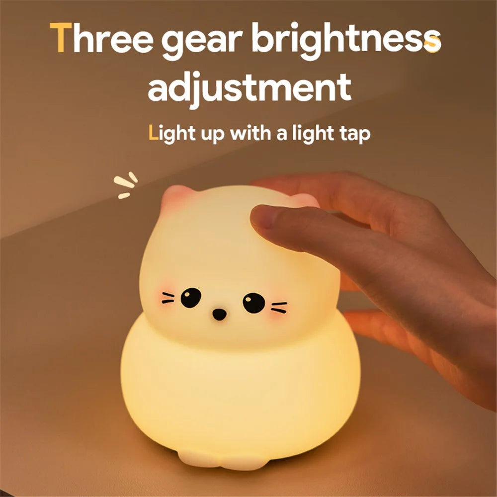 Cute Cartoon Cat Bedroom Night Light Warm Light Eye Protection Tap Dimmable Table Lamp - 5
