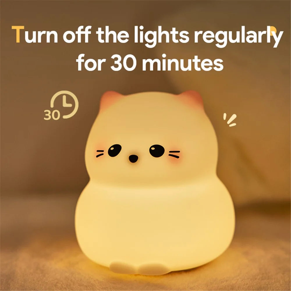 Cute Cartoon Cat Bedroom Night Light Warm Light Eye Protection Tap Dimmable Table Lamp - 6
