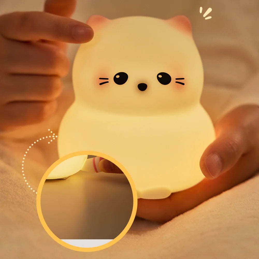 Cute Cartoon Cat Bedroom Night Light Warm Light Eye Protection Tap Dimmable Table Lamp - 7